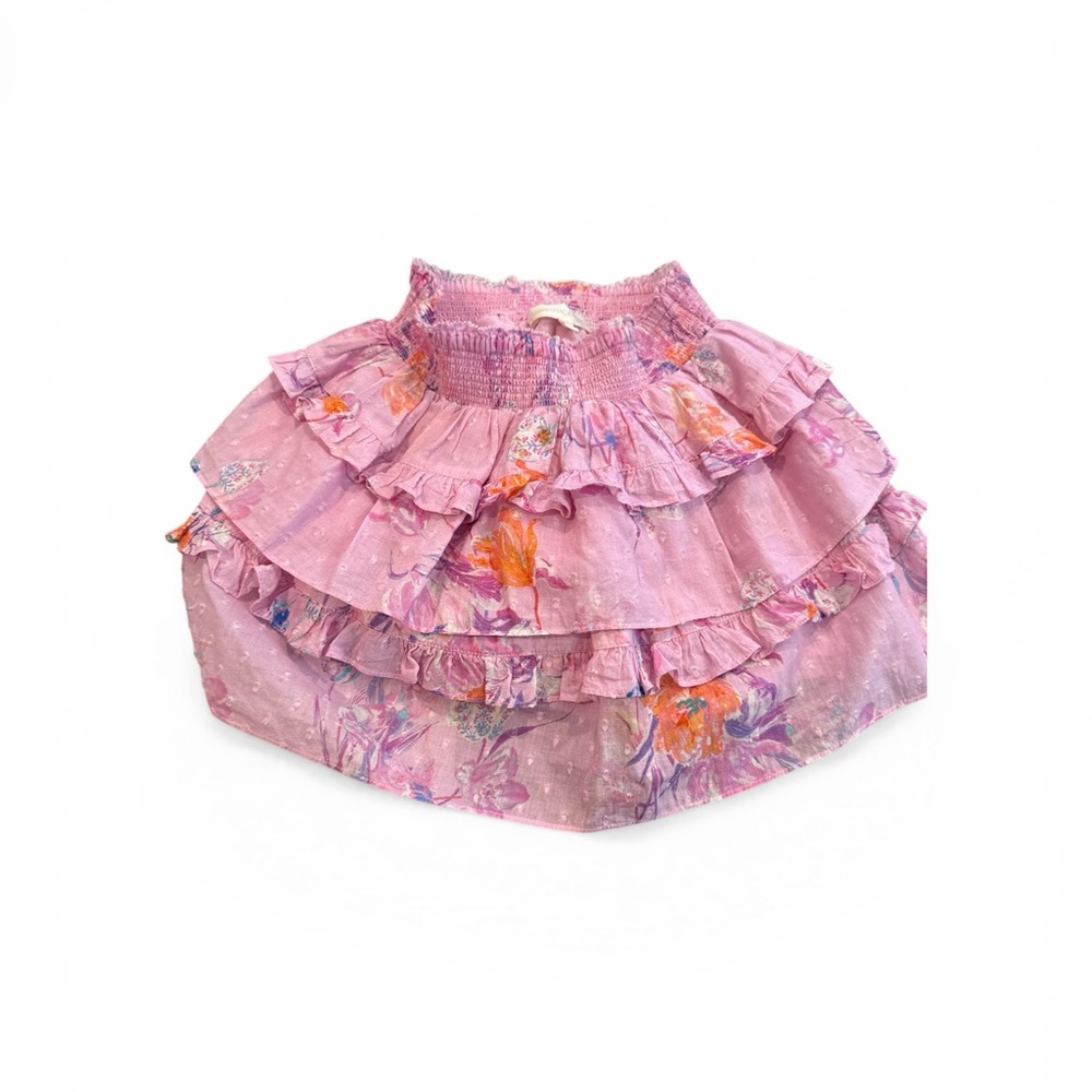 LoveShackFancy Pink Floral Smocked Waist Skirt